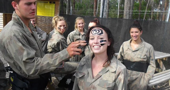A group preparing for their paintball day